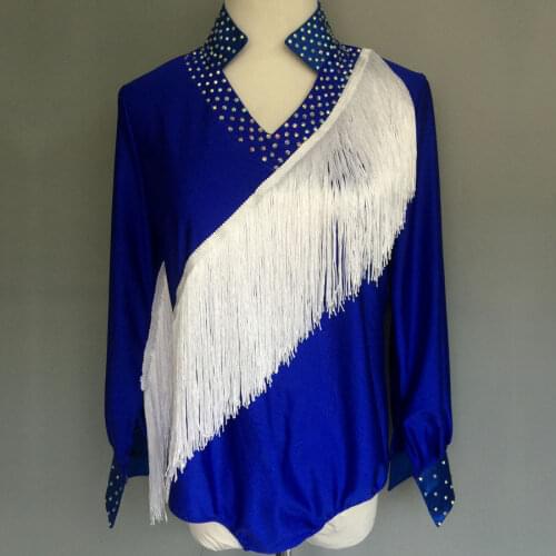 Popular Male Latin Dancing Tops Latest Style Adult Showing Blue Tassel Weasr Gentleman Young Male Clothes Showing Fashions Q7025