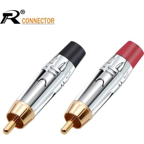 10pairs/20pcs RCA Connector Smooth Silve RCA male plug gold plated audio adapter black&red pigtail speaker plug for 7MM Cable