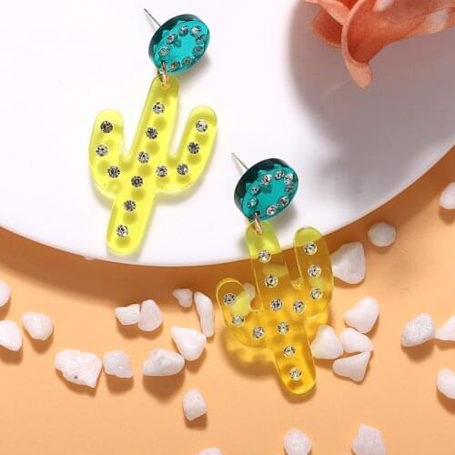Dvacaman Design Cute Chic Unique Cactus Drop Earrings for Women Girls Sparkly cz Crystal Statement Earrings 2019 Fashion Jewelry