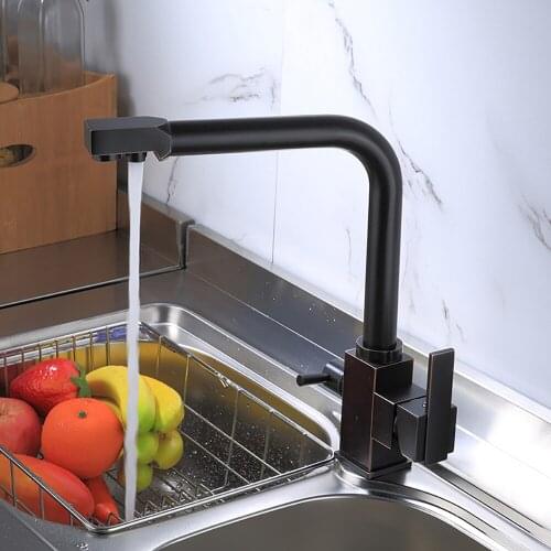 New Black Kitchen sink Faucet mixer Seven Letter Design 360 Degree Rotation Water Purification tap Dual Handle