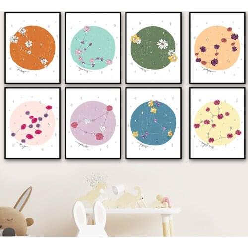 12 Constellations Flower Modern Abstract Wall Art Canvas Painting Nordic Posters And Prints Wall Pictures Kids Room Home Decor