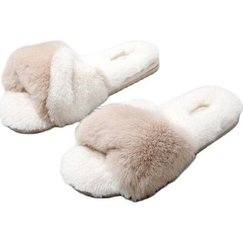 Suihyung Women Fur Slippers Winter Warm Indoor Shoes Fluffy Home Slippers Furry Flat Slides House Slip On Soft Plush Flip Flops