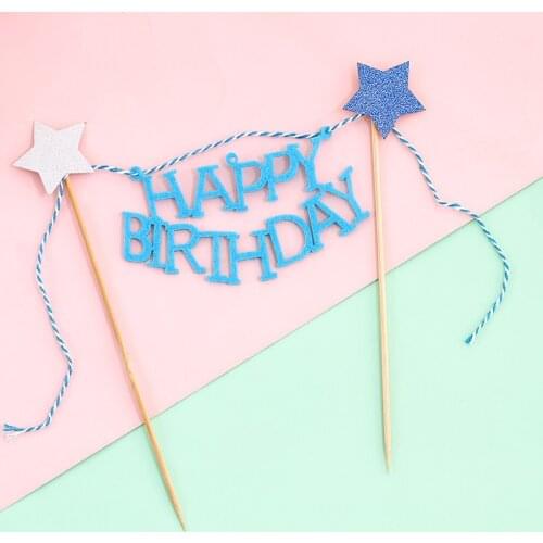 Baby 1st happy birthday Dessert Table Decoration Mini Happy Birthday Banner Star powder gold Cake Topper Cupcake Toppers Flags