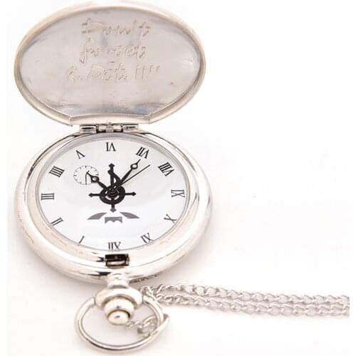 High Quality Full Metal Alchemist Silver Watch Pendant Mens Quartz Pocket Watches Japan Anime Necklace Children Boy