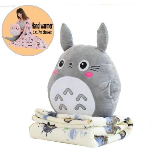 Japan Totoro Dragon Cat Plush Pillow Soft Flannel blanket Stuffed hand Warmer Anime Toy for children Bed Cushion for Girlfriend