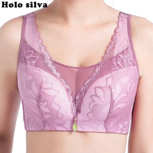 Full Coverage Wire Free Push Up Lace Bra Wirefree Minimizer Bra Sexy Plus Size 80D 85D 90D 95D For Women Floral Padded Brassiere