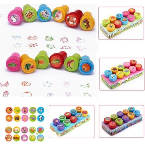 1box 10pcs Round Multicolor Fun Cute Panda Child DIY Scrapbook Kids Stamp Cartoon Rubber Stamps Fun Scrapbooking Reward Toy