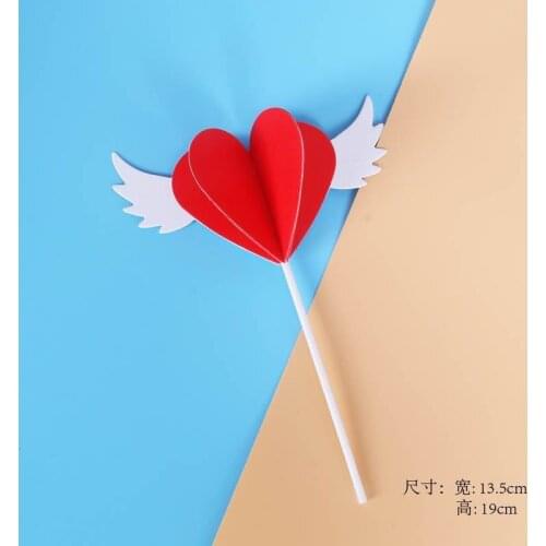 1Pc 3D Heart Wing Flag Cake Toppers for Wedding Birthday Party Baking Dessert Valentines Day Cake Top Decoration Supplies