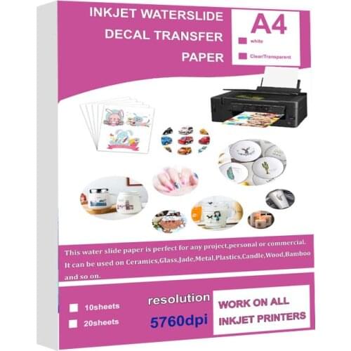 10/20 Sheets DIY A4 Inkjet Waterslide Decal Transfer Paper Sheets White Transparent Clear for Inkjet Printer High Resolution DIY