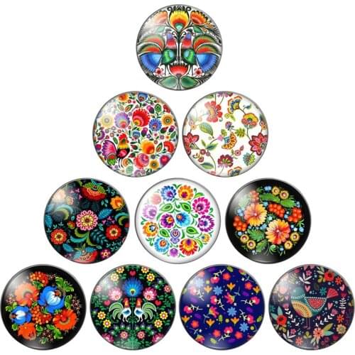 Poland Folk Art Flowers 10pcs 10mm/12mm/14mm/16mm/18mm/20mm/25mm Round photo glass cabochon demo flat back Making findings
