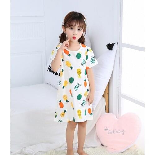 100% Cotton Girls Night Dress Childrens Pajamas Sleepwear Dresses Nightgown Summer Short Sleeves Cartoon Nightdress Soft Cute