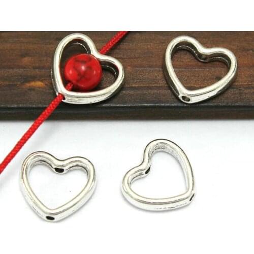 20pcs/1lot Tibetan Silver Hollow heart beads Antique Loose Bead Spacer Connectors for DIY Jewelry Making bracelet