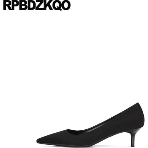 2019 office medium heels black thin pumps scarpin pointed toe luxury size 33 nude slip on casual shoes women stiletto suede 4 34