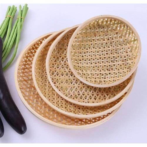 3pcs Bamboo Woven Basket Dessert Storage Tray Cake Plate for Home (Bamboo)