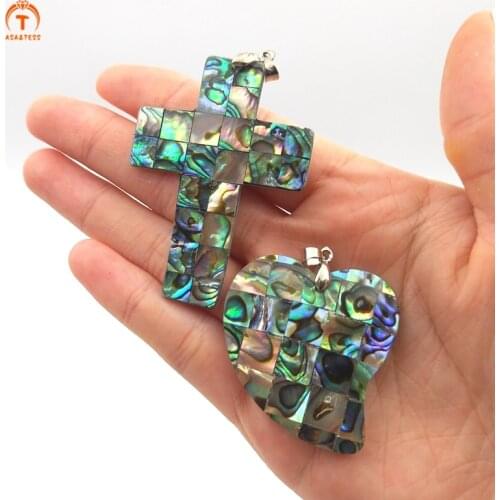 3Pcs Natural Rainbow Abalone Shell Pendants Cross Multi Shape Sea Shell Pendant Jewelry For Women Gift Hollow Shell Necklace