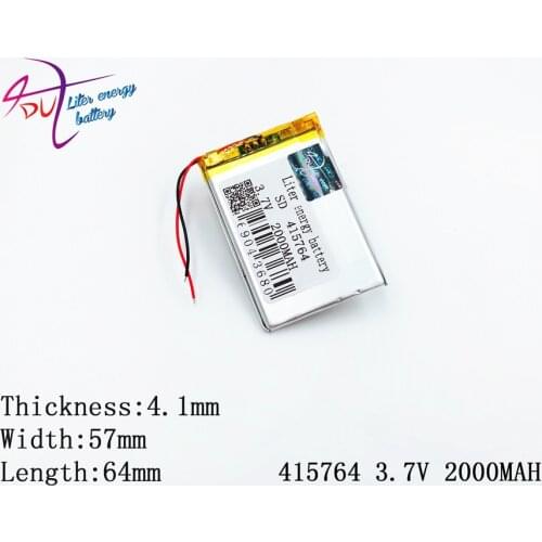415764 3.7V 2000mah 405565 Polymer Lithium Li-Po Rechargeable Battery For GPS DVD e-book tablet pc power bank