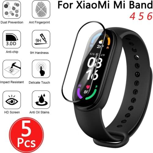 5Pcs Protective Soft Glass For Xiaomi Mi Band 6 Soft Glass film for mi band 5 4 Smart Watchband 4 5 6 Soft Screen Protector Film