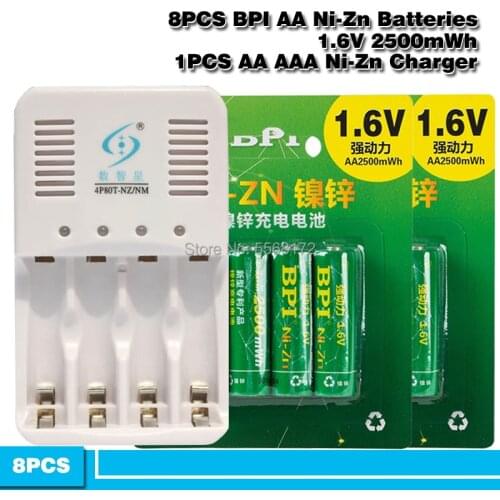 1.6V AA Battery 8Pcs BPI NI-ZN 2500mwh AA Rechargeable Battery + AA/AAA Ni-Zn NI-MH Smart charger
