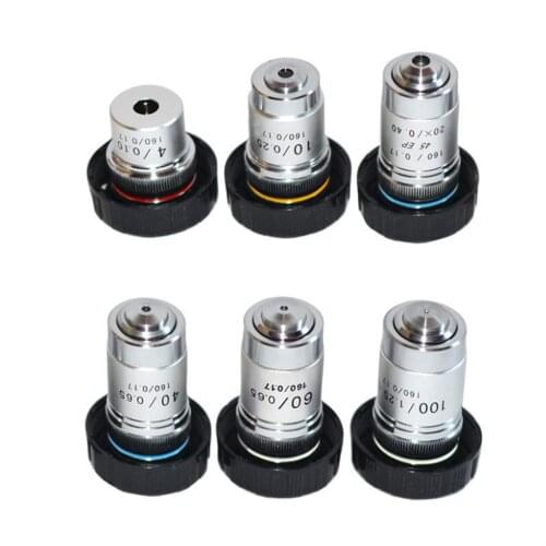 Agnicy 195 Microscope Accessories Objective Lens 4X 10X 20X 40X 60X 100X Flat Field Infinity Achromatic Professional Lens