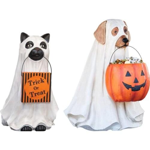 Outdoor Dog Cat Ghost Candy Jar Halloween Decoration For Home Puppy Pumpkin Ornaments For Home Decor Yard Indoor Patio Statue