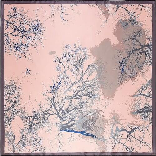 Big Handkerchief Twill Silk Scarf Women Oil Painting Branches Luxury Brand Square Scarf Foulards Femme Wrap Bandana Hijab 90CM