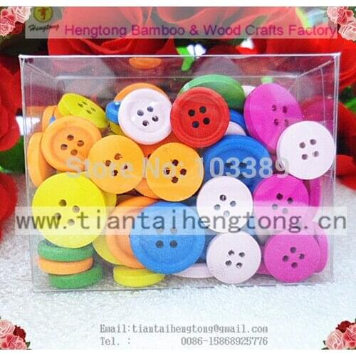 90pcs/box 20&15mm mix 7 color four holes pure wood bead, decorative button bead for cloth or for flower making,kids diy beads