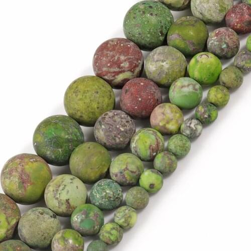 Natural Green American Turquoises Matte Howlite Round Loose Stone Beads for Jewelry Making DIY Bracelet Accessories 15'' 4-10mm
