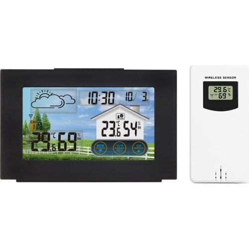 FanJu FJ3551A Digital Weather Station Alarm Clock Touch Screen Desk Table Clocks Temperature Humidity Meter with Outdoor Sensor
