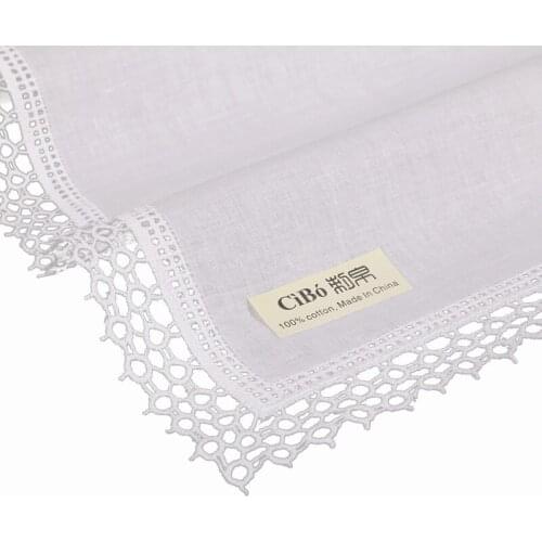 D609 : White premium cotton lace handkerchiefs 120 pieces/pack blank crochet hankies for women/ladies wedding gift