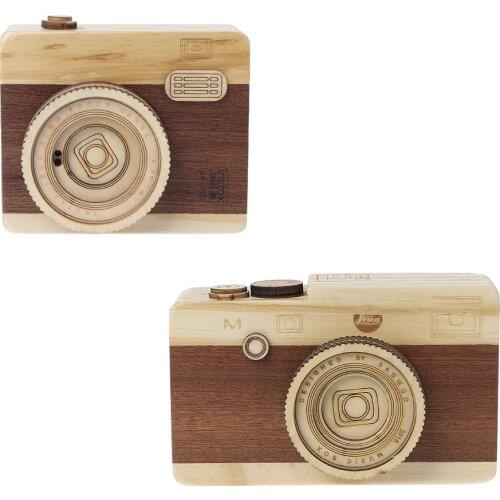 Wooden Music Box Retro Camera Design Classical Melody Birthday Home Decoration
