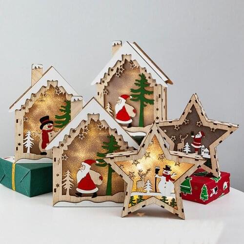 FENGRISE Snowman Santa Claus Wooden LED Light House Christmas Decoration for Home Xmas Gifts Navidad Natal 2021 New Year 2022