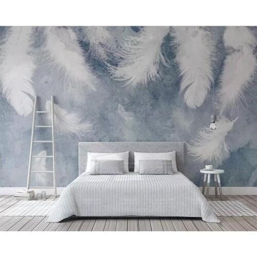 Beibehang Wallpaper photo ink background hand-painted feathers small fresh Nordic TV background wall decoration 3d wallpaper