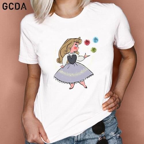 Girls Tshirt Fashion Princess Aurora Sleeping Beauty Fairy Maiden Graphic T shirt Womens Clothing Art Summer Tops Cute T-shirt