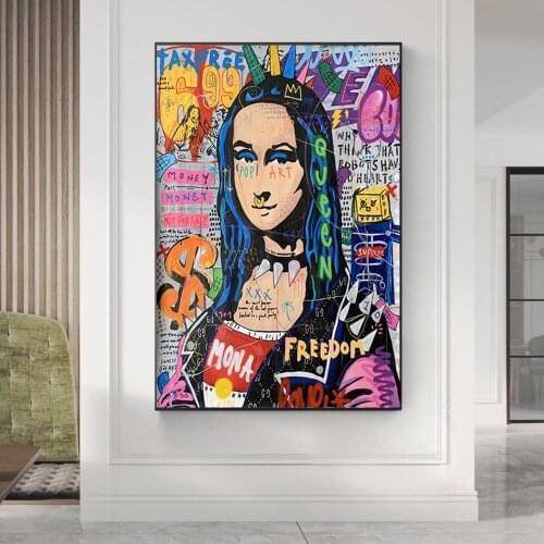 Graffiti Abstract Alec Mona Lisa Girl with Pearl Earrings Painting on The Wall Art Canvas Poster and Print Modern Home Picture