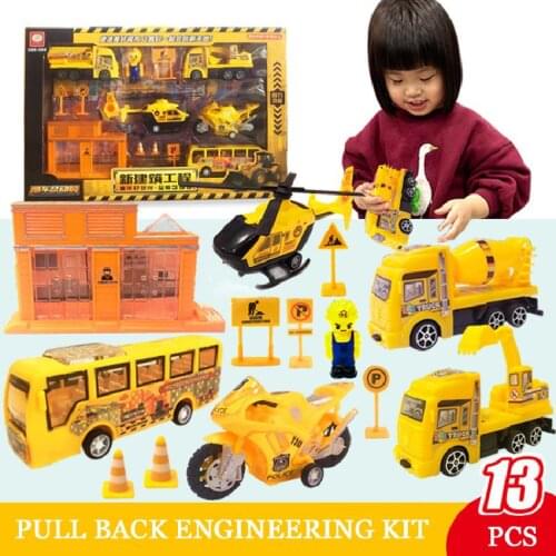 13pcs/set Diecast Fire Truck Mini Alloy Glide Car Model Toys Plastic Vehicles Toys Helicopter Motorcycle Gifts For Boys Kids