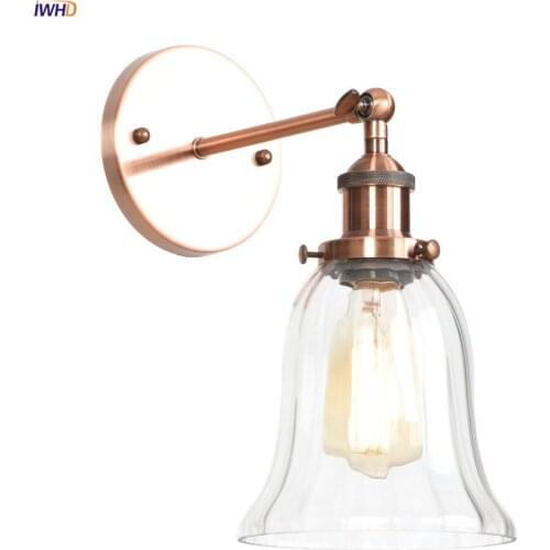IWHD Loft Industrial Retro Wall Lights For Home Bedroom Mirror Stair Light Glass Vintage Wall Lamp Sconce LED Applique Murale