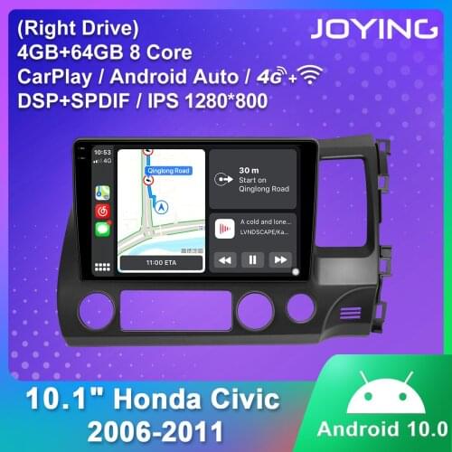 JOYING Android 10.0 Car Radio Player 10.1''Inch Stereo Octa Core Support 4G DSP WiFi Carplay HD For Honda 2006-2011(Right drive)