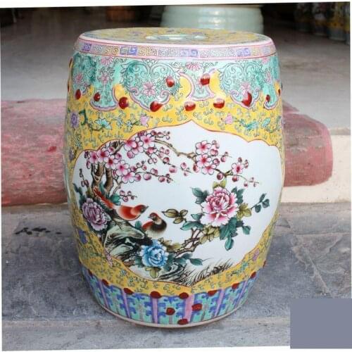 Jingdezhen Ceramic Porcelain Stool High-grade Hand-painted Antique Pink Flower-and-bird Stool Courtyard Toilet Stool