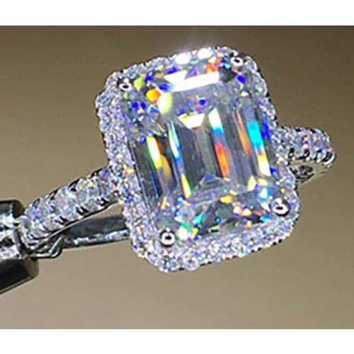 18K 750 White Gold 1 2 3 4 5 Carat Rectangle Emerald Cut Moissanite Diamond Ring Women Wedding Party Anniversary Engagement Ring