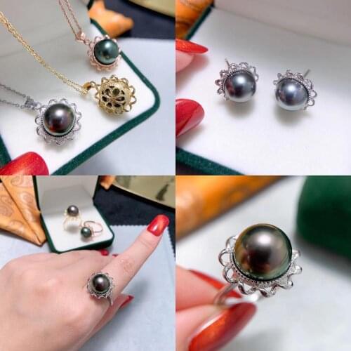 925 Sterling Silver Pendant Ring Earrings Set Mountings Findings Jewelry Set Parts Fittings Component for Pearls Beads Stones