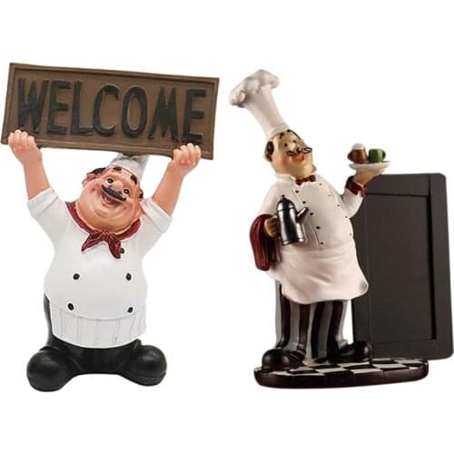 2pcs Creative Home Gift Chef Decoration Chef Little Chef Crafts Home Decor Coffee Shop - Hands Up Welcome Sign "WELCOME" & Happy