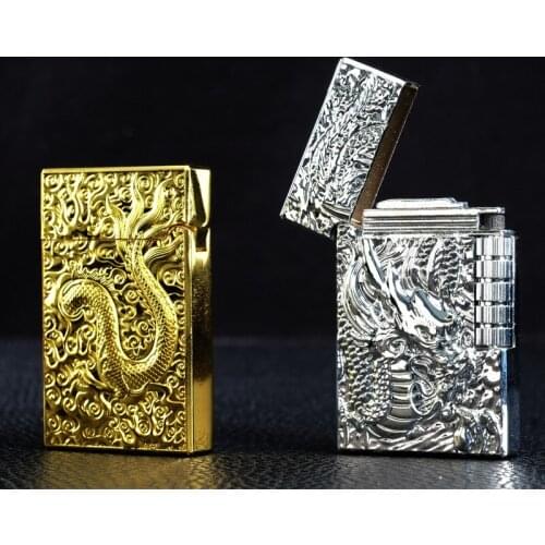 Metal Vintage Engraving Dragon Torch Turbo Butane Windproof Grinding Wheel Gas Lighter Cigarette Accessories Gift Metal craft