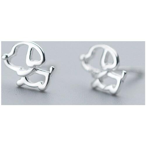 MloveAcc Hot Sale 925 Sterling Silver Cute Hollow Dog Small Stud Earrings for Women Sterling Silver Jewelry Gift Girls