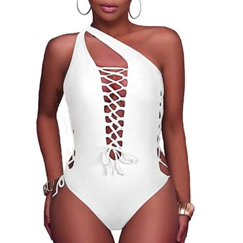 Fashion Solid Color Hollow Out Multi-rope Cross Bandage Ladies Bodysuit Sexy Backless Drawstring Swimwear Bikini Beach Swimsuit
