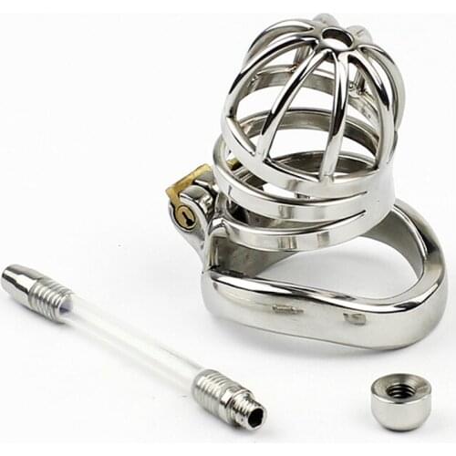 304 Stainless Steel Male Chastity Device With Catheter,Chastity Lock,Penis Rings,Cock Cage,Penis Sleeve,BDSM Sex Toys For Men