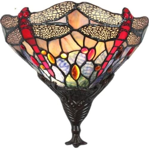 Tiffany Dragonfly Blue Glass Wall Lamp for Bathroom Mirror Aisle Stair Foyer Vintage Pastoral European Glass Porch Light 1184