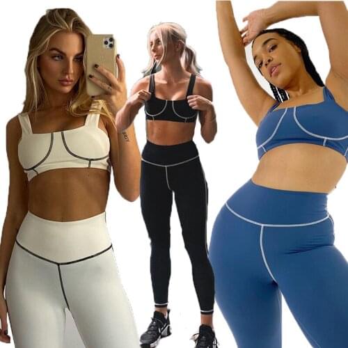 2021 Summer INS New Sling Sexy Tight Fashion Color Matching Sports Yoga Suit Two Piece Set Women Clothing