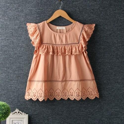 New Summer Womens 2020 Casual Pullover Tops Embroidery Hollow Out Blouse Female Cotton Loose O-Neck Shirt Women