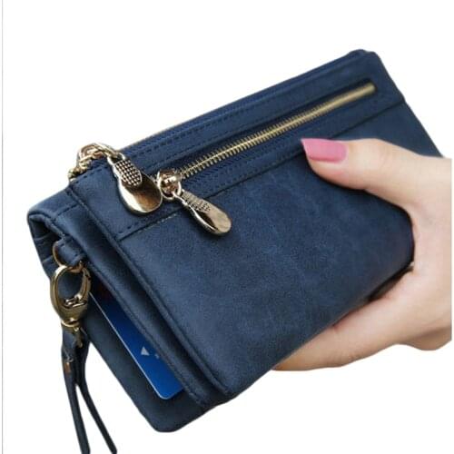 New Elegant Women Wallet Long Large Capacity Double Zipper Solid Women Phone Money Case Bag Coin Purse Card Ladies Clutch