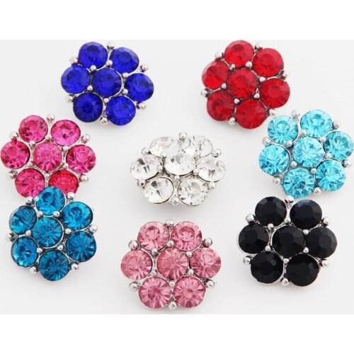 Wholesale 052 Flowers 18mm rhinestone metal button for snap button Bracelet Necklace Jewelry For Women Silver jewelry